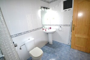 Een bad/douchecombinatie, een bidet