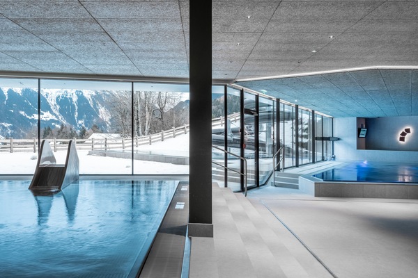 Indoor pool, outdoor pool, pool umbrellas, sun loungers