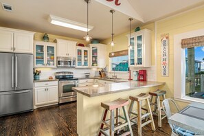 House, 3 Bedrooms | Private kitchen | Fridge, coffee/tea maker, toaster - Coastal Chic Cabin 3 Bedroom Home by Redawning (Port Bolivar)