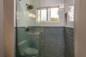 Combined shower/tub, hair dryer