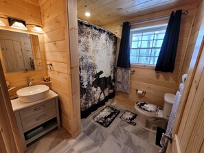 Ensemble douche/baignoire, sèche-cheveux, serviettes fournies, savon