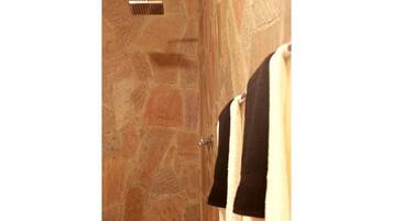 Douche, serviettes fournies, savon, papier toilette