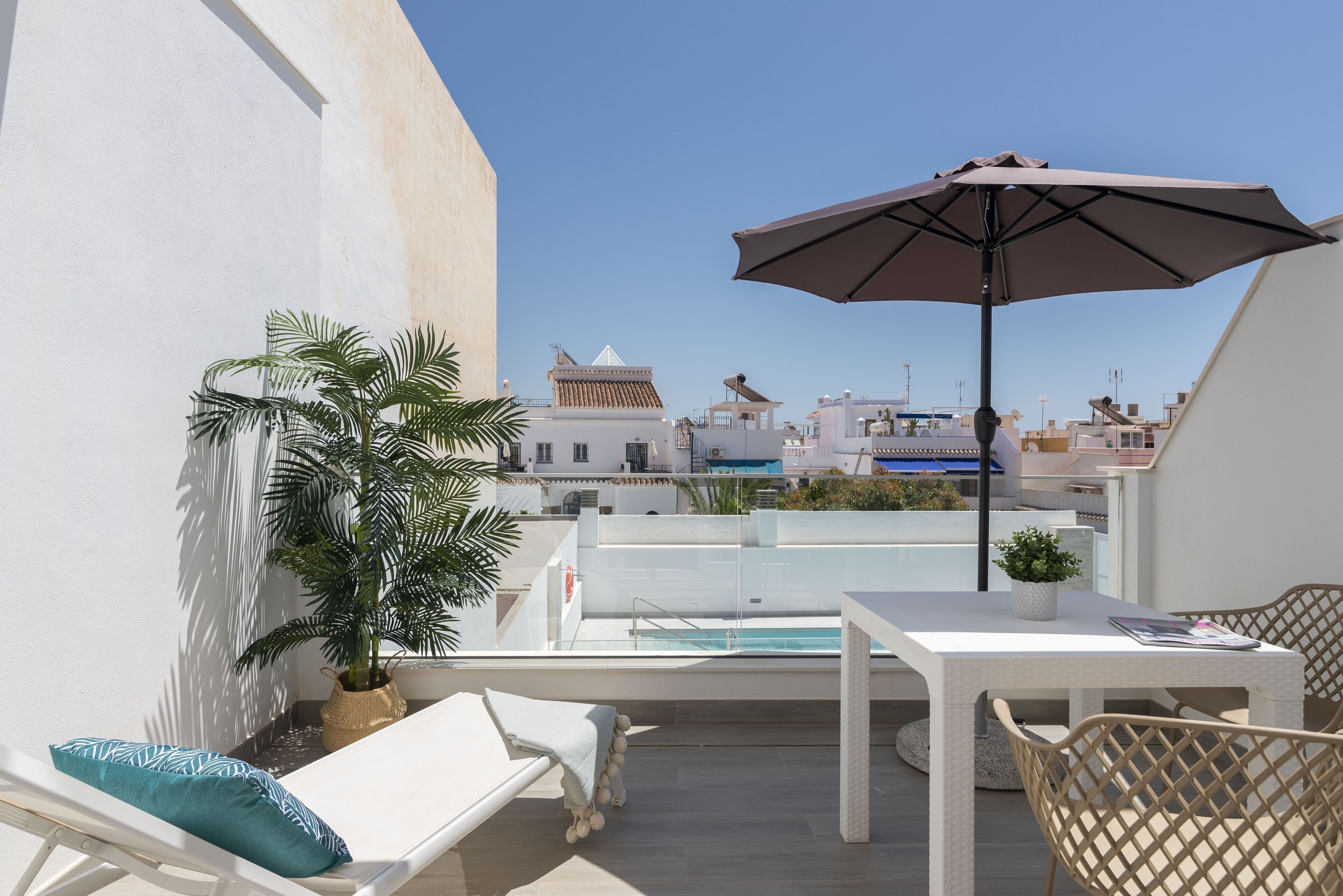 Double Room, 1 King Bed, Terrace, Pool View | In-room safe, individually decorated, desk, laptop workspace