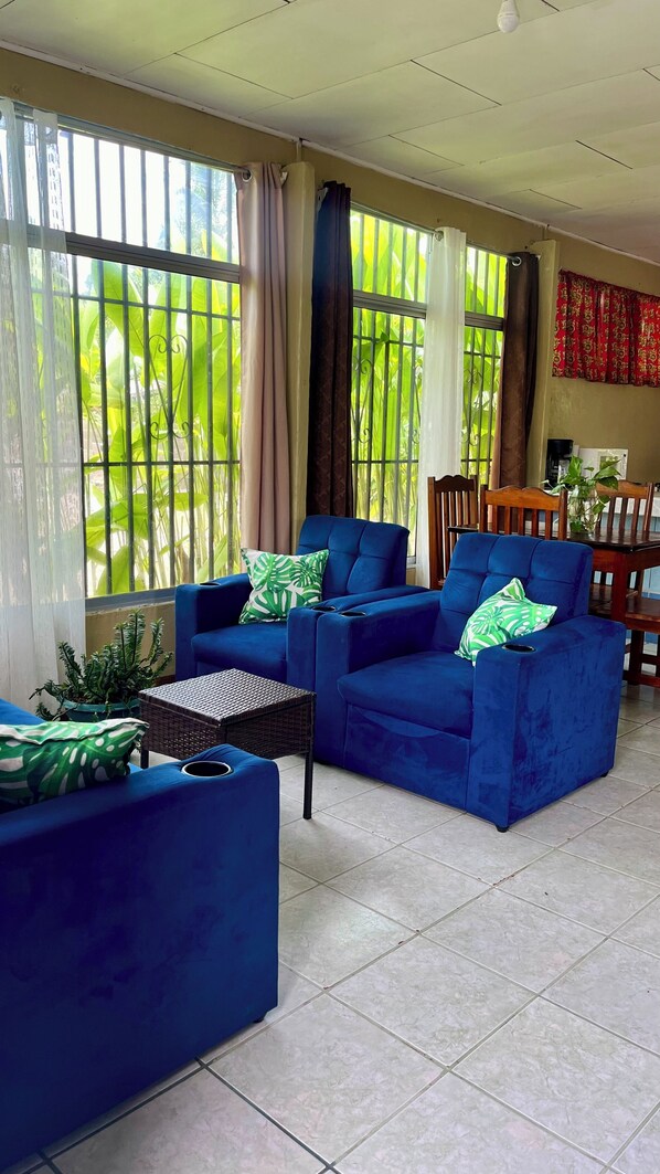 Living area - Blue House, Rural house 10 minutes from the beach and surrounded by nature! (Puerto Jiménez)