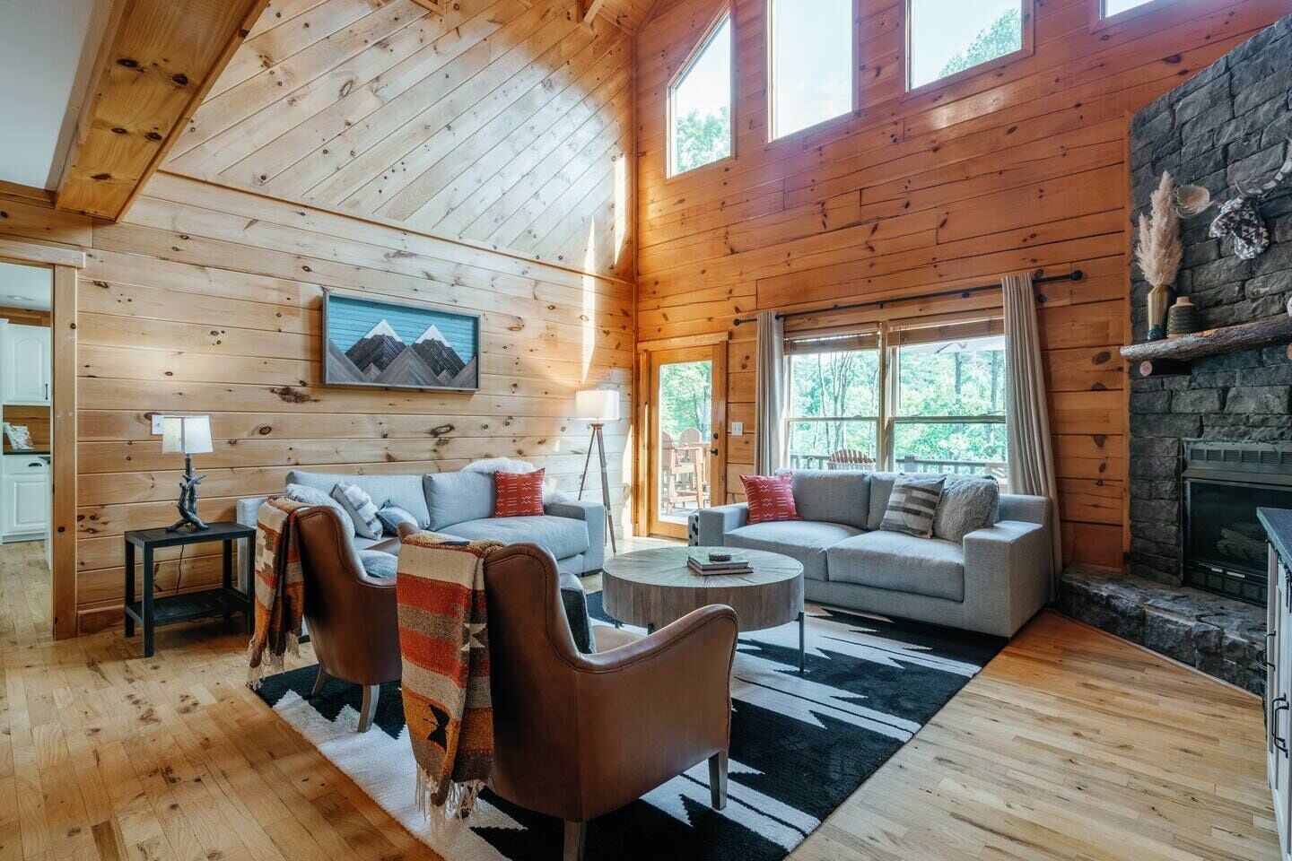 Smart TV, fireplace, table football, books