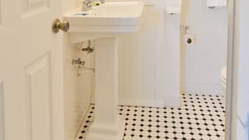 Shower, hair dryer, soap, shampoo