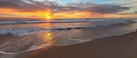 Beach nearby, sun loungers