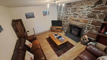 Smart TV, fireplace, video games, DVD player