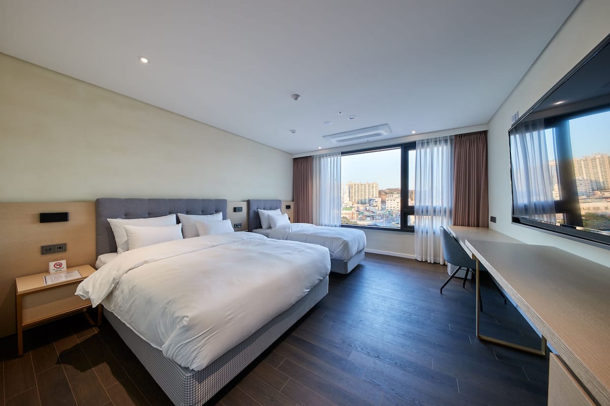 Habitación Deluxe con 2 camas individuales | Ropa de cama de alta calidad, edredones de plumas, escritorio