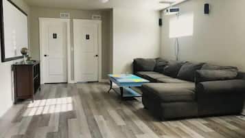 Smart TV, fireplace, DVD player, books