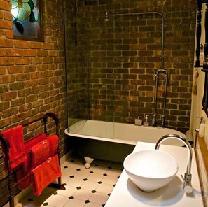 Combined shower/bathtub, jetted bath, hair dryer