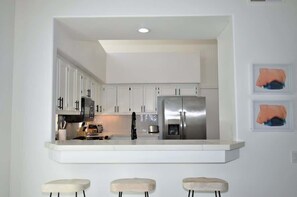 Fridge, microwave, oven, dishwasher