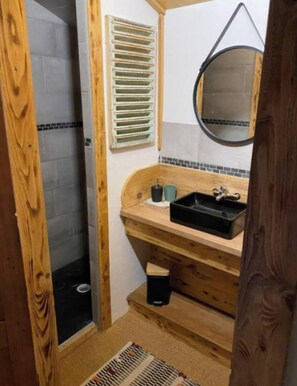 Shower, hair dryer, toilet paper