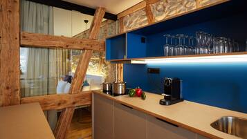 Family Apartment ("Sternen") | Private kitchen | Full-size fridge, microwave, stovetop, espresso maker