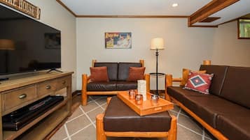 Smart TV, fireplace, foosball, table tennis