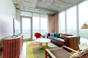 TV, fireplace, offices - Austin Texas |Heated Rooftop Pool| by  Barclé (Austin)