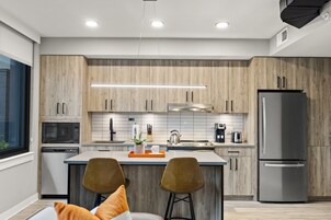 Fridge, microwave, oven, dishwasher