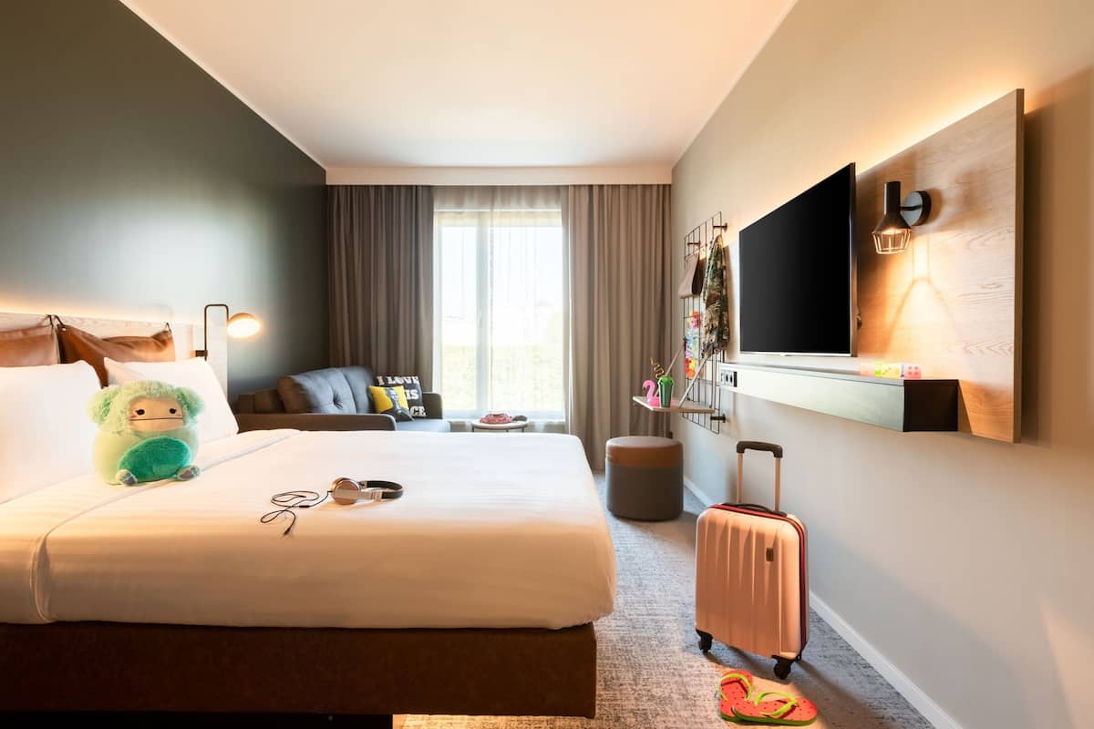 Desk, laptop workspace, blackout curtains, soundproofing