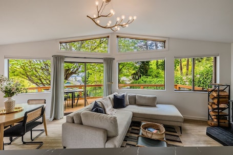 TV, fireplace. Whidbey Island A-Frame 2BR | Beach Access | Sauna