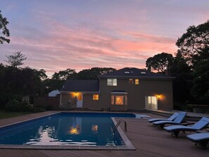 Outdoor pool, a heated pool - Peaceful Beach Retreat - Heated Pool, Big Backyard, Mini-Bar & Game Room (Shirley)