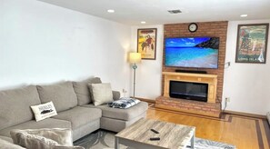 Smart TV, fireplace, video games, books