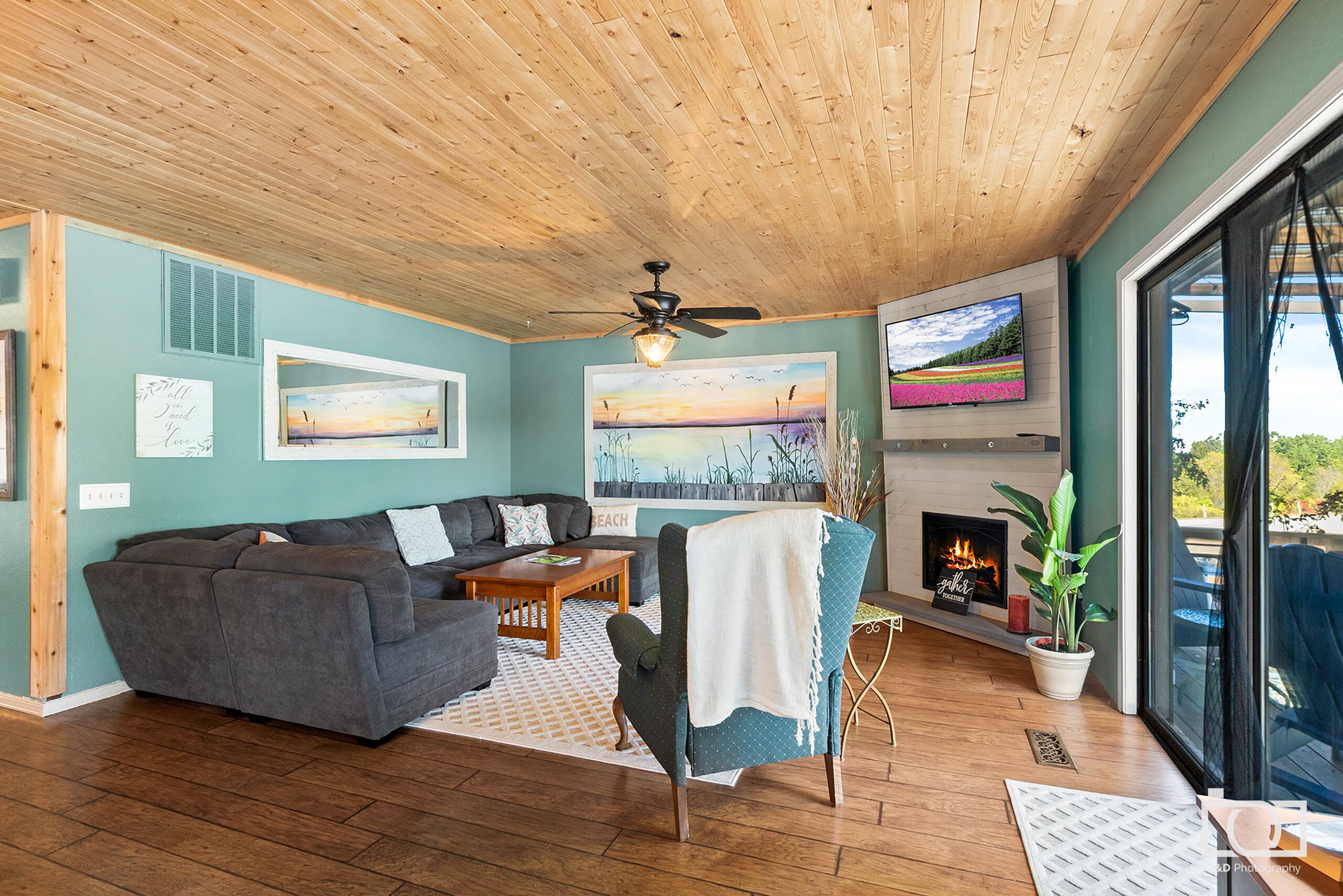 TV connectée, cheminée, jeux vidéo, livres