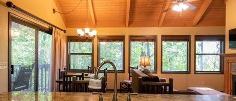 Téléviseur, foyer, lecteur de DVD, table de ping-pong