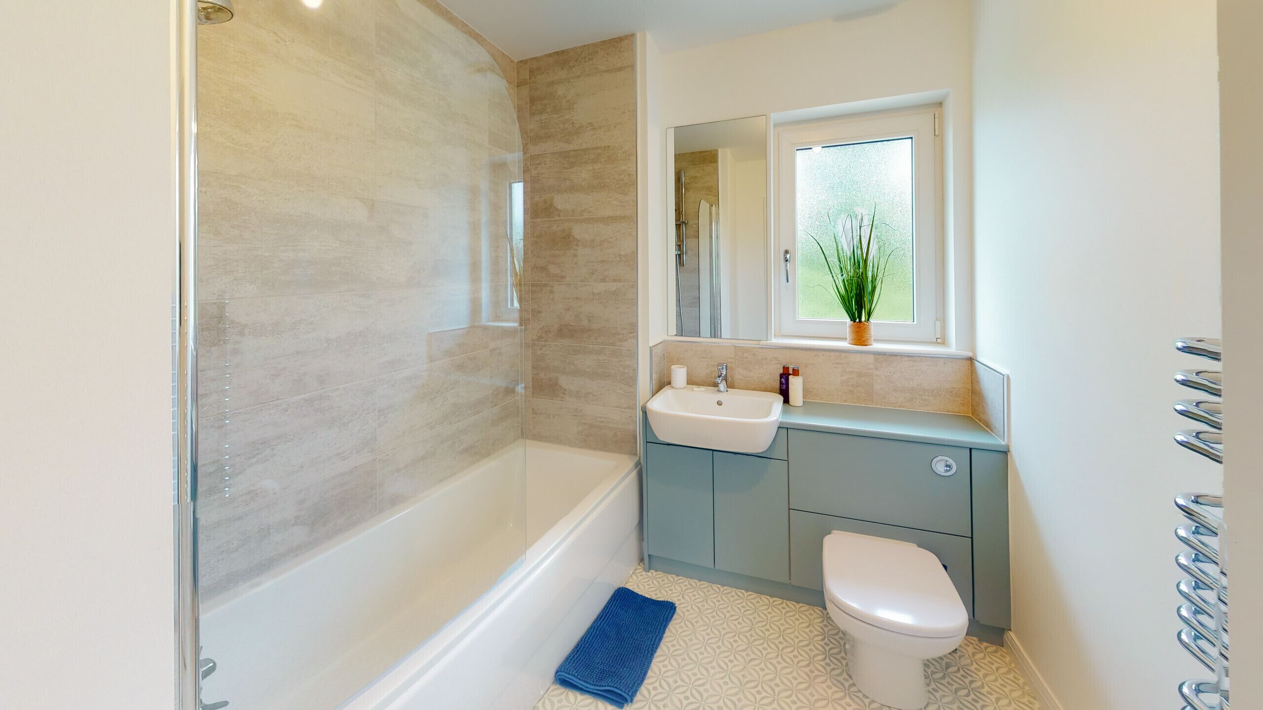 Bathtub, hair dryer, towels, soap