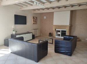 Televisión, chimenea y tenis de mesa