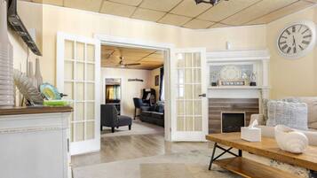 Smart TV, fireplace, video games, books