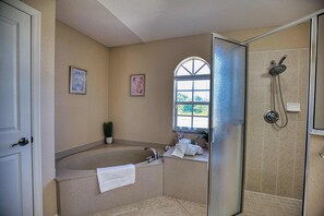 Bathtub, hair dryer, shampoo
