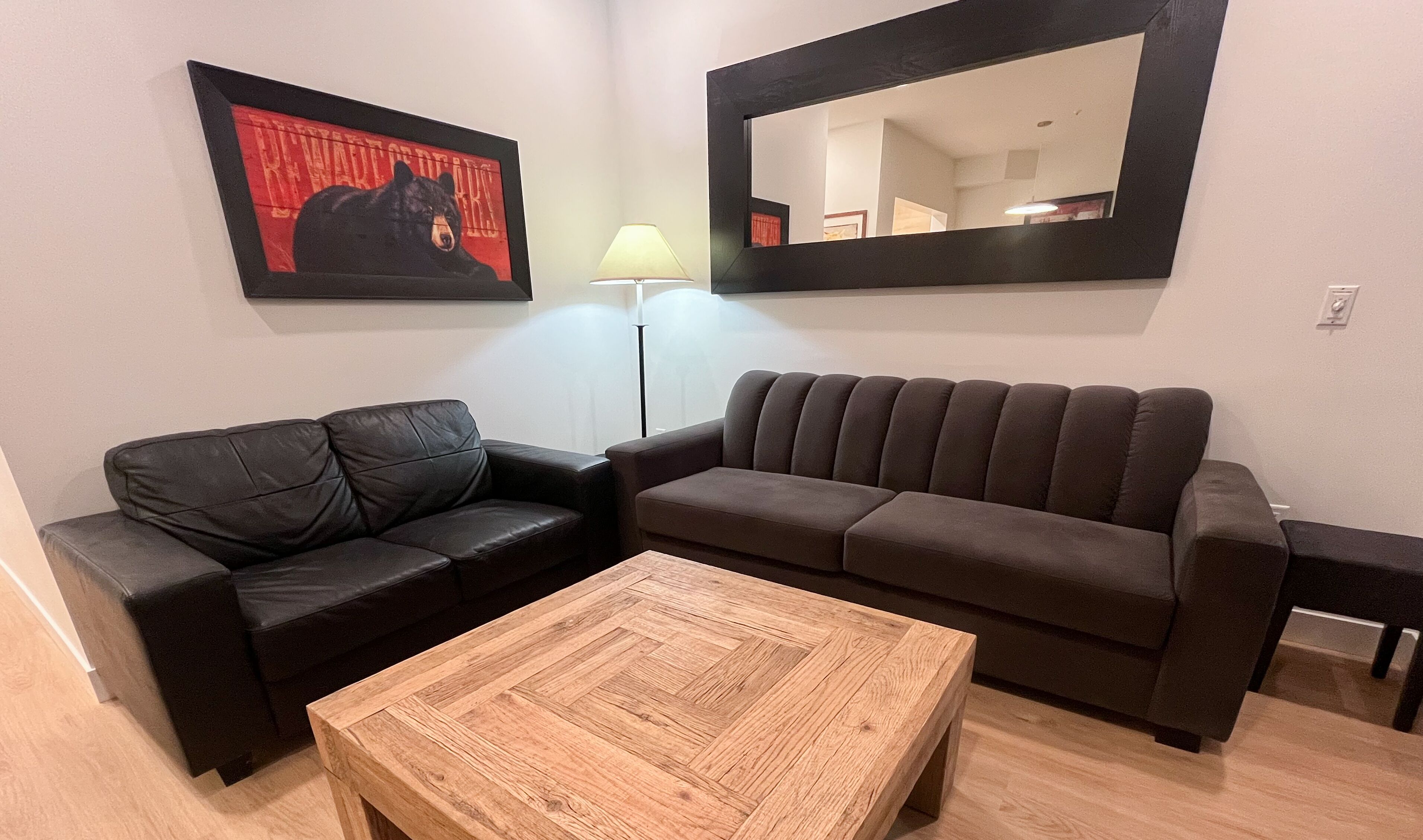 Télévision à écran plat, cheminée, chaîne hi-fi