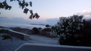 A coastal view with a stone wall, a white railing, and a body of water in the distance. - Breathtaking views (Plintri)