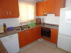 Fridge, microwave, oven, dishwasher