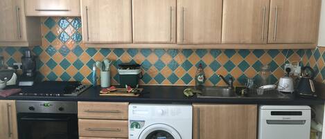 Fridge, microwave, oven, dishwasher