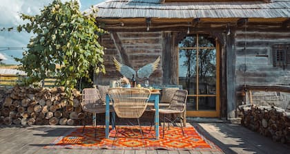 Rustic family cabin with fireplace