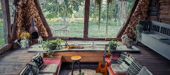 Rustic family cabin with fireplace
