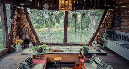 Rustic family cabin with fireplace