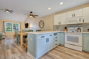 Fridge, microwave, oven, stovetop - Boho-Style Beach House, Shared Pool Access, Walk to Beach by Tybee Cottages (Tybee Island)
