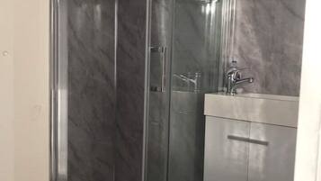 Shower, towels, toilet paper