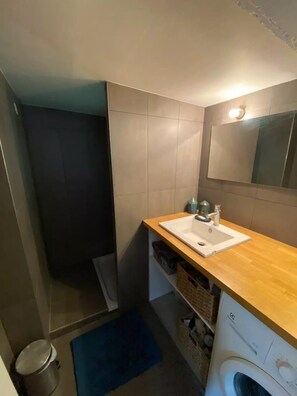 Shower, towels, toilet paper