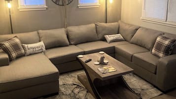 Smart TV, chimenea, reproductor de DVD y estéreo