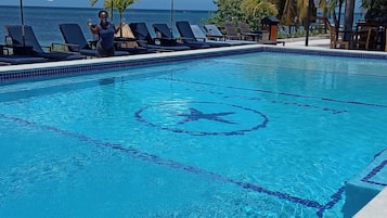 Outdoor pool, open 10:00 AM to 9:00 PM, sun loungers