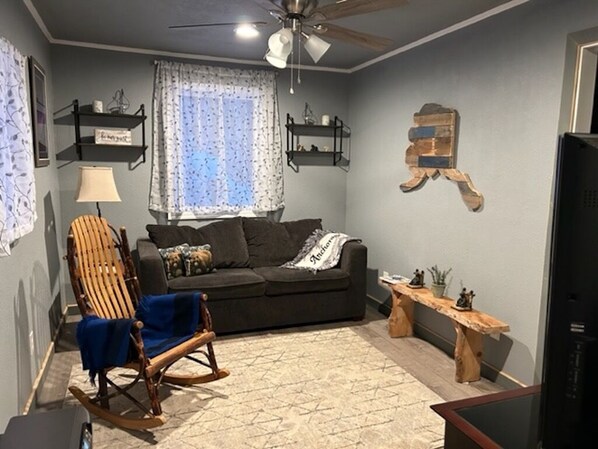 TV, DVD player, books