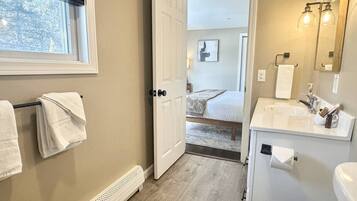 Combined shower/tub, hair dryer