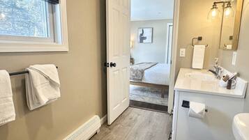 Combined shower/tub, hair dryer