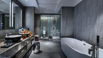 Executive Suite, 1 King Bed, Non Smoking | Bathroom | Rainfall showerhead, hair dryer, bathrobes, slippers