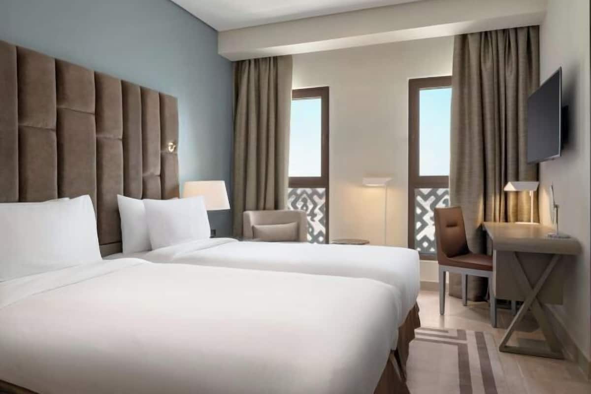 In-room safe, desk, laptop workspace, blackout curtains