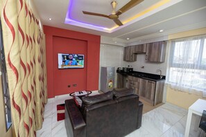 Apartment | Living area - 1 Bed Furnished Apartment - Wifi, Aircon, Security (Accra)