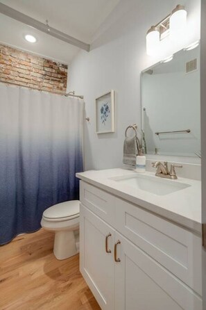 Combined shower/bathtub, hair dryer, towels, soap - Majestic Lofts #201- Printers Alley Area (Nashville)